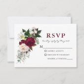 Waterverf bordeaux bloemengroen RSVP Kaartje (Voorkant)