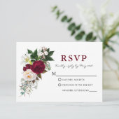 Waterverf bordeaux bloemengroen RSVP Kaartje (Staand voorkant)