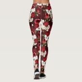 Waterverf bordeaux bloemmotief  leggings (Achterkant)