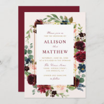 Waterverf bordeaux blozen bloemenbruiloft