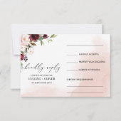 Waterverf bordeaux blozen roze bloemenboho bruilof RSVP kaartje (Voorkant)