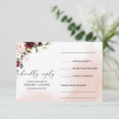 Waterverf bordeaux blozen roze bloemenboho bruilof RSVP kaartje (Staand voorkant)