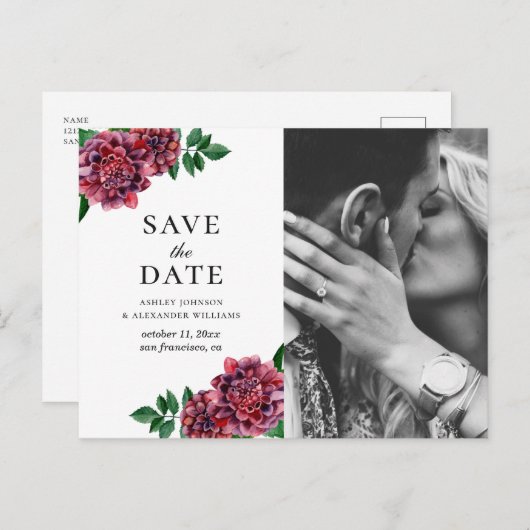 Waterverf bordeaux. Maroon Sla de datum op Briefkaart (Voorkant / Achterkant)