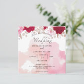 Waterverf bordeaux rood blush roze bloemenbruiloft kaart (Staand voorkant)