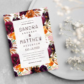 Waterverf bordeaux rood sinaasappel roze herfstbru kaart