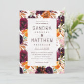 Waterverf bordeaux rood sinaasappel roze herfstbru kaart (Staand voorkant)