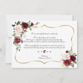 Waterverf Bordeaux Roze Bloemen Gouden Trouw  Bedankkaart (Achterkant)