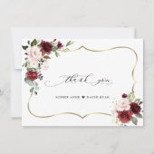 Waterverf Bordeaux Roze Bloemen Gouden Trouw  Bedankkaart (Voorkant)