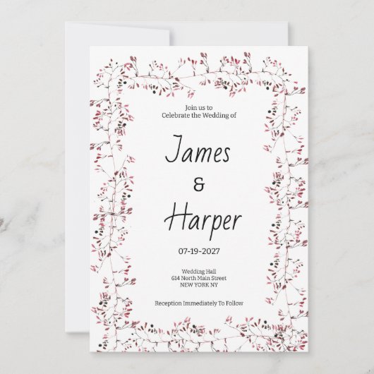 Waterverf bordeaux roze bloemenblad Bruiloft Kaart (Voorkant)