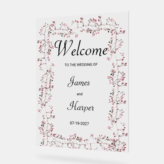 Waterverf bordeaux roze bloemenblad Welkom Acryl Bord (Hoek)