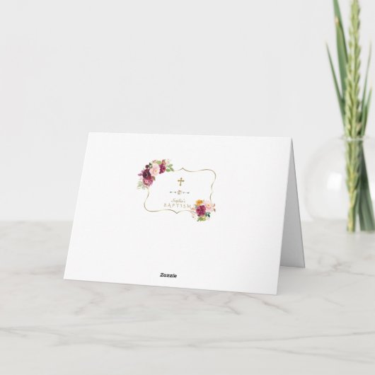 Waterverf bordeaux saffraan bloemen goud doop bedankkaart (Achterkant)