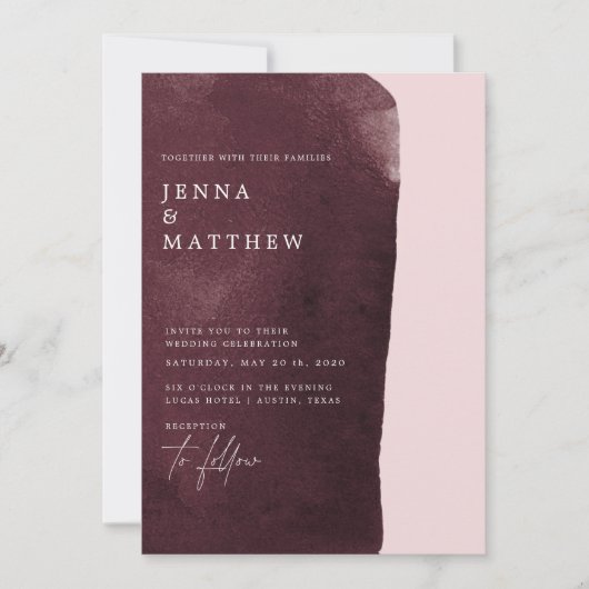 waterverf bordeaux wassen moderne bruiloft kaart (Voorkant)