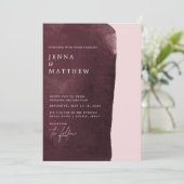 waterverf bordeaux wassen moderne bruiloft kaart (Staand voorkant)