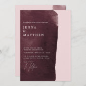 waterverf bordeaux wassen moderne bruiloft kaart (Voorkant / Achterkant)