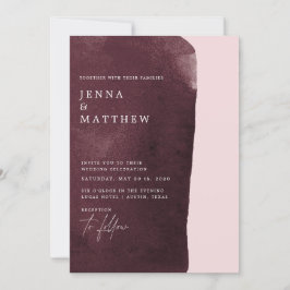 waterverf bordeaux wassen moderne bruiloft kaart