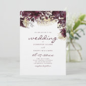 Waterverf bordeaux witgoud bloemenbruiloft kaart (Staand voorkant)