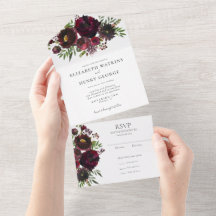 Waterverf bordeauxrode botanische bloemen bruiloft