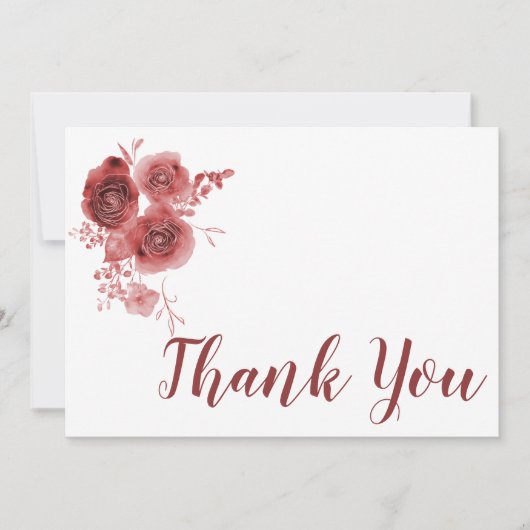 Waterverf bordeauxrood bloemig bedankkaart (Voorkant)