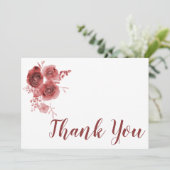 Waterverf bordeauxrood bloemig bedankkaart (Staand voorkant)