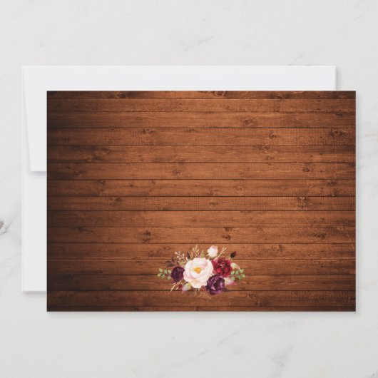 Waterverf bordeauxrood bloemmotief hout 3 foto save the date (Achterkant)