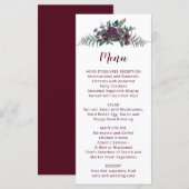 Waterverf bordeauxrood en grijs bloemen bruiloftsm menu (Voorkant / Achterkant)