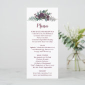 Waterverf bordeauxrood en grijs bloemen bruiloftsm menu (Staand voorkant)