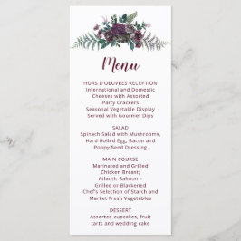 Waterverf bordeauxrood en grijs bloemen bruiloftsm menu