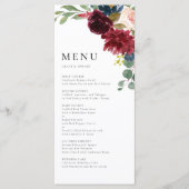 Waterverf bordeauxrood en marineblauw botanisch menu (Voorkant)