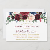 Waterverf bordeauxrood gemengd bloem bruiloftslunc kaart (Voorkant)