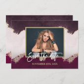 Waterverf bordeauxrood gouden bruidsdouche save the date (Voorkant / Achterkant)