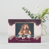 Waterverf bordeauxrood gouden bruidsdouche save the date (Staand voorkant)