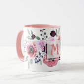 Waterverf bordeauxroze bloemen mok (Voorkant links)