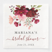 Waterverf bordeauxroze bloemige bruidsdouche servet (Voorkant)