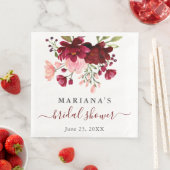 Waterverf bordeauxroze bloemige bruidsdouche servet (Insitu)