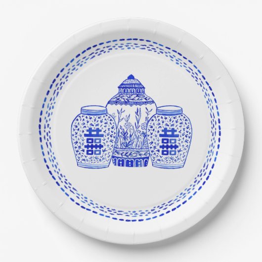 Waterverf Borden blauw en wit gember Papieren Bordje (Voorkant)