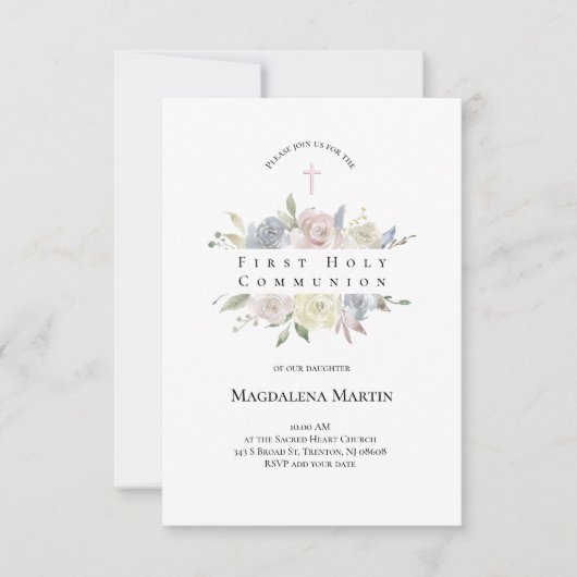 waterverf borden bloemen Eerste Communie Kaart (Voorkant)