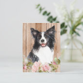 Waterverf Border Collie & Bloemen Briefkaart (Staand voorkant)