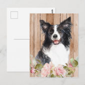 Waterverf Border Collie & Bloemen Briefkaart (Voorkant / Achterkant)