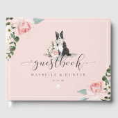 Waterverf Border Collie Dog & Floral Pink Rose Gastenboek (Voorkant)