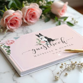 Waterverf Border Collie Dog & Floral Pink Rose Gastenboek