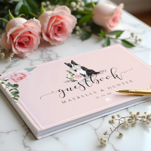 Waterverf Border Collie Dog & Floral Pink Rose Gastenboek