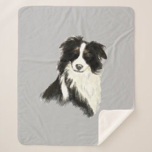 Waterverf Border Collie Dog Pet Animal Custom Sherpa Deken