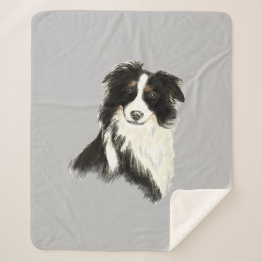 Waterverf Border Collie Dog Pet Animal Custom Sherpa Deken (Voorkant)
