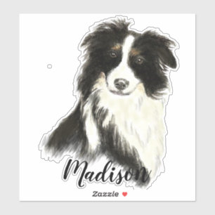 Waterverf Border Collie Dog Pet Animal Natuur Art Sticker