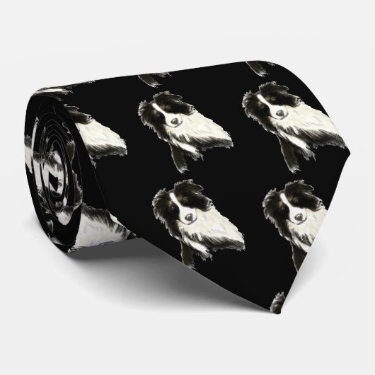 Waterverf Border Collie, Dog, Pet, Animal Stropdas (Opgerold)