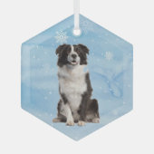 Waterverf Border Collie Dog Pet Glas Ornament (Voorkant)