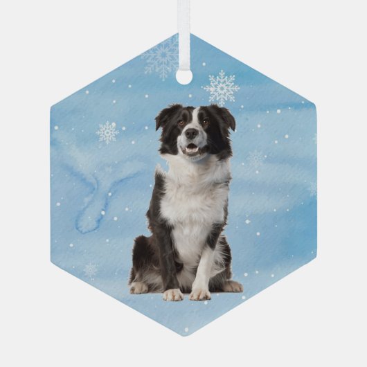 Waterverf Border Collie Dog Pet Glas Ornament (Achterkant)