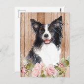 Waterverf Border Collie & Flowers Briefkaart (Voorkant / Achterkant)