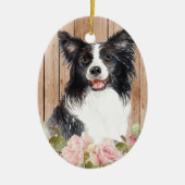 Waterverf Border Collie & Flowers Keramisch Ornament (Voorkant)