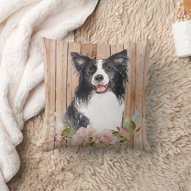Waterverf Border Collie & Flowers Kussen (Deken)